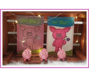 Stickdatei - Postkarte ITH Viel Glück Schwein Glücksschwein